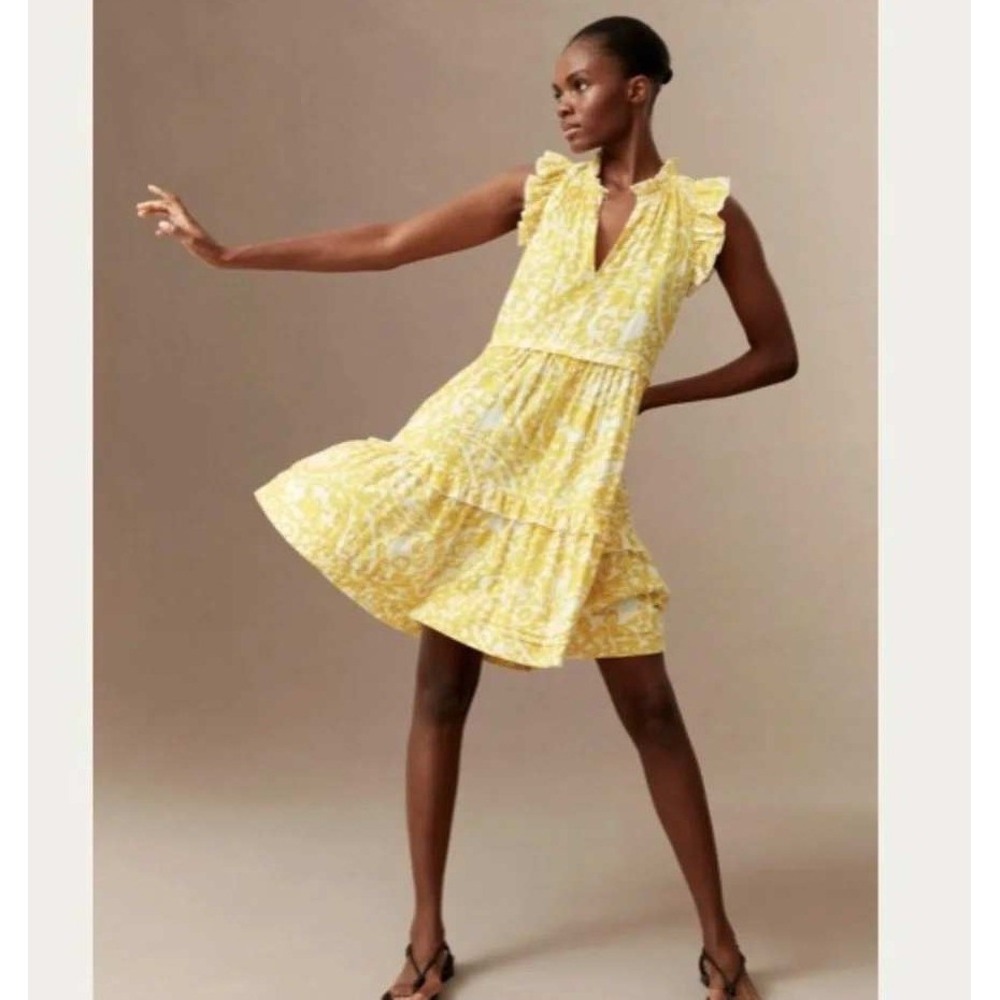 ME+EM Bold Paisley Cheesecloth Frill Swing Dress Yellow Garden Party Size 10